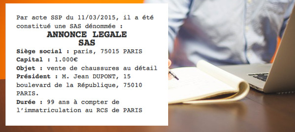 annonce legale finance